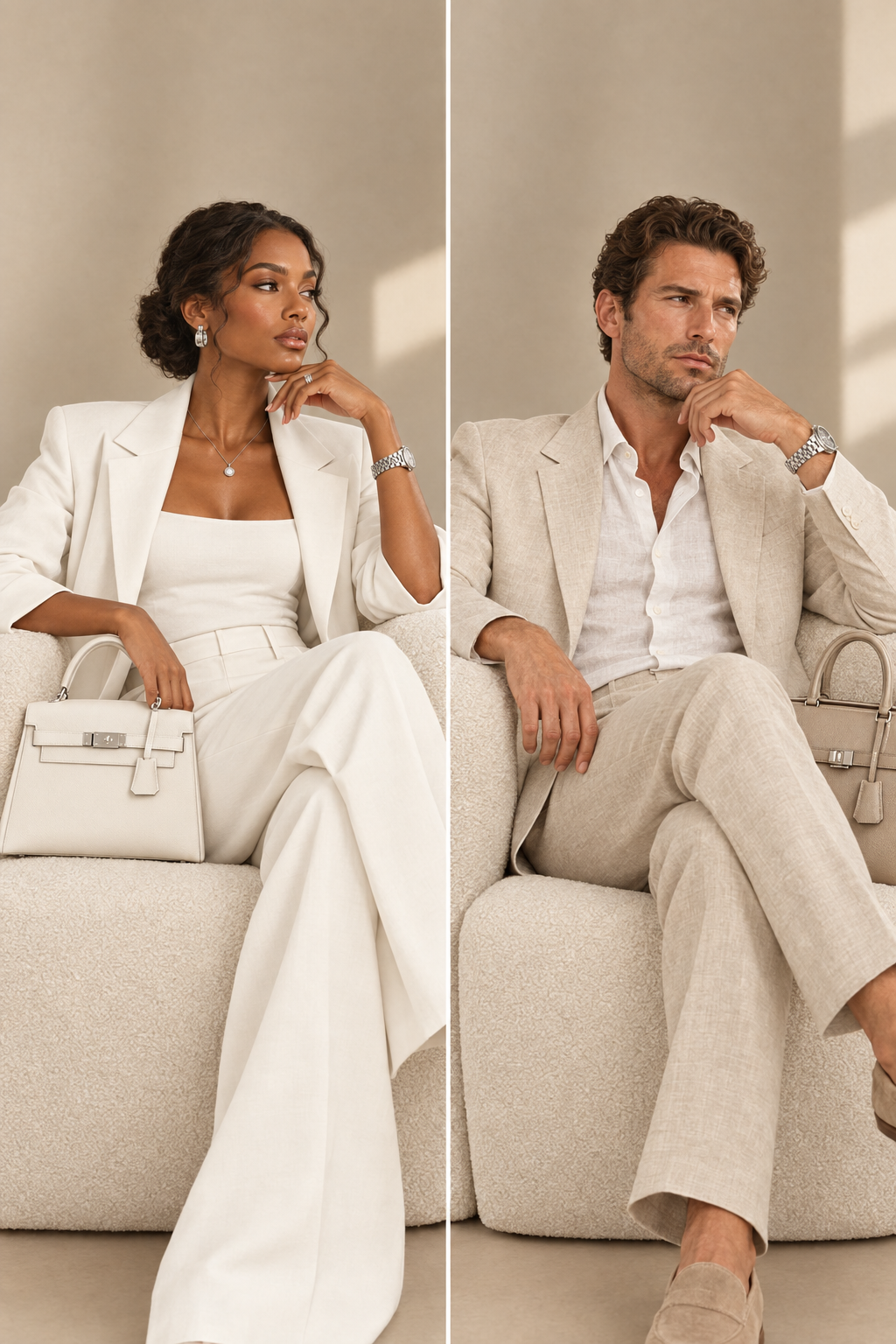 Chic en Blanc & Beige — Femme Afro-Caribéenne + Homme Caucasien