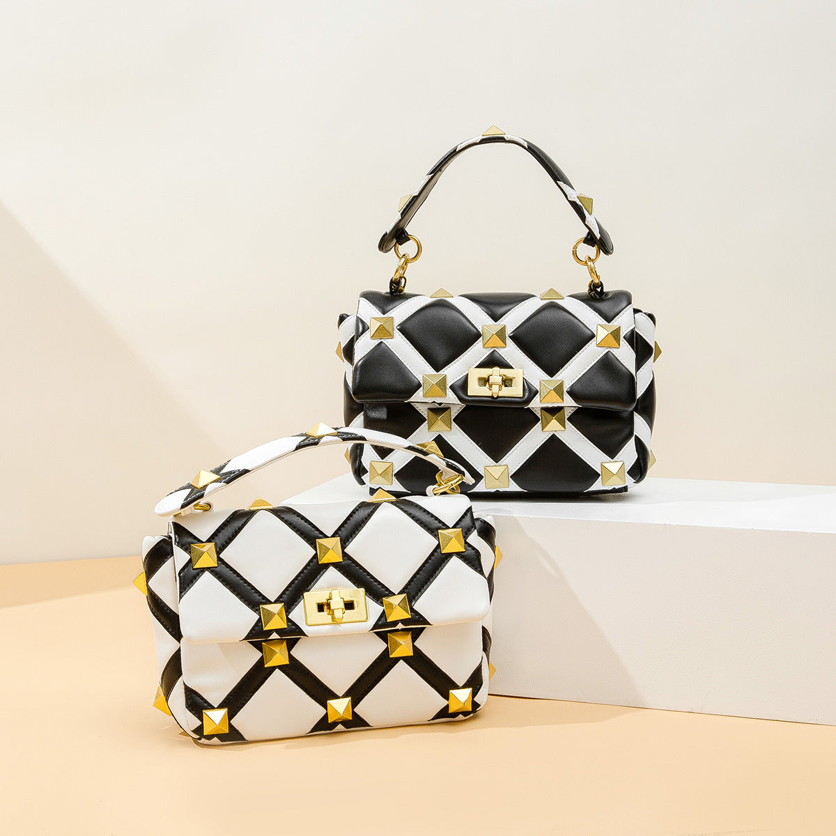 Sac à Main à Carreaux en Similicuir | 2 Coloris