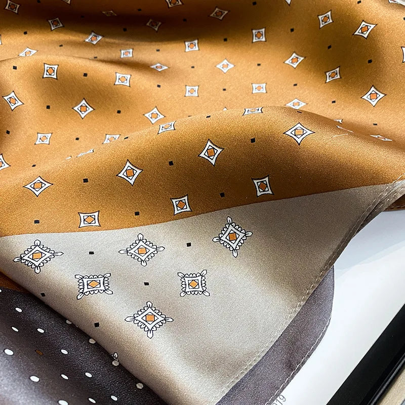 65 × 65 cm square scarf — yellow and coffee tones