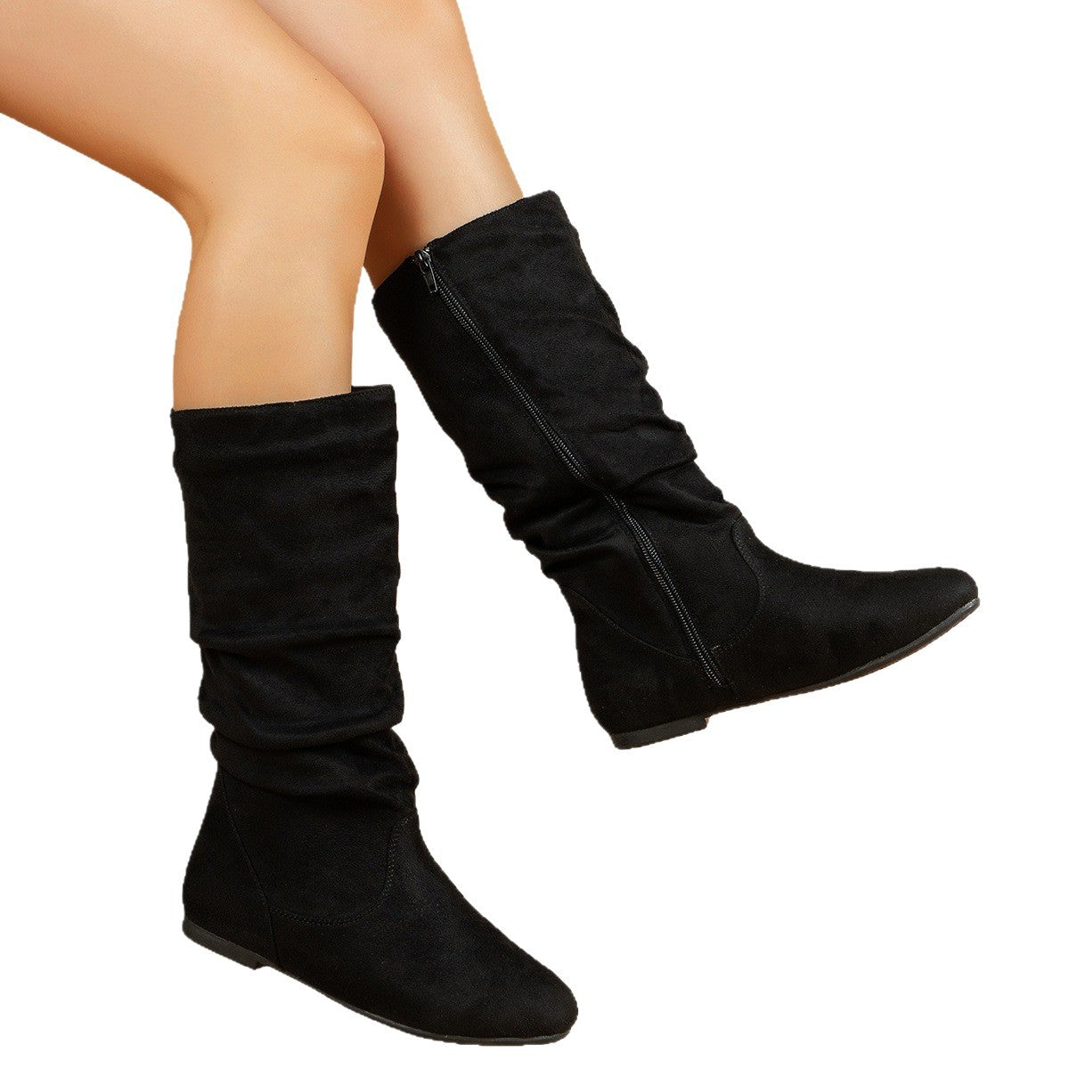 Boots Femme Cuir Plissé — Zip Latéral, Semelle Plate | Pointures 36-43 | 7 Coloris