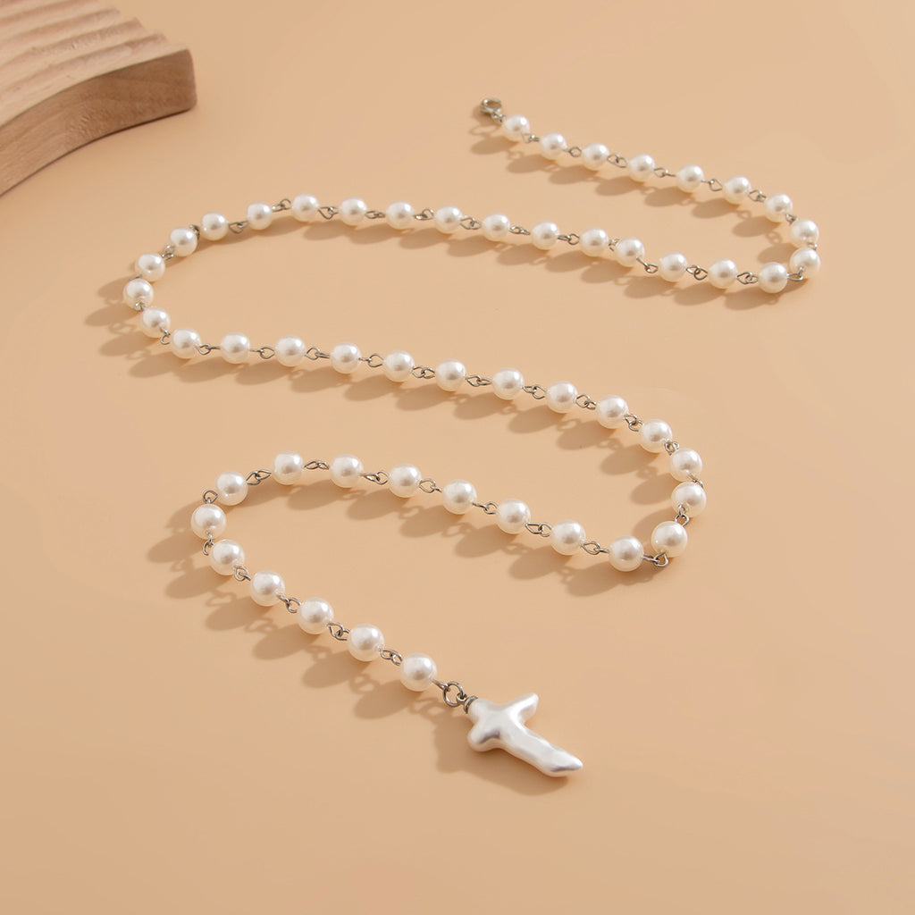 Y-Shaped Pearl Necklace — Cross & Fringe Design, Trendy Style, Women | 2 Colors, 2 Models
