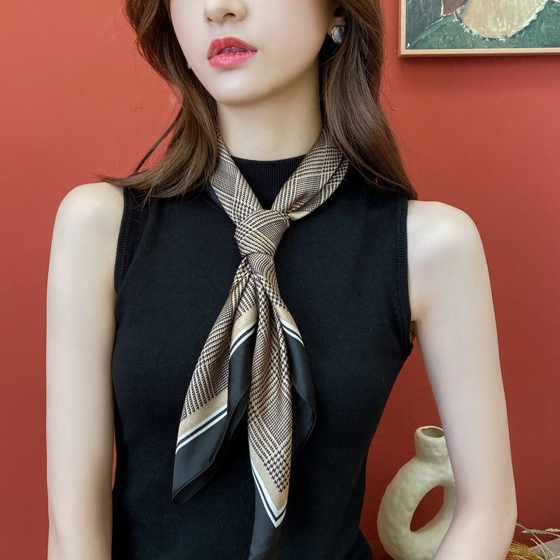 Retro Houndstooth Square Scarf — Polyester, Spring/Autumn, Women's