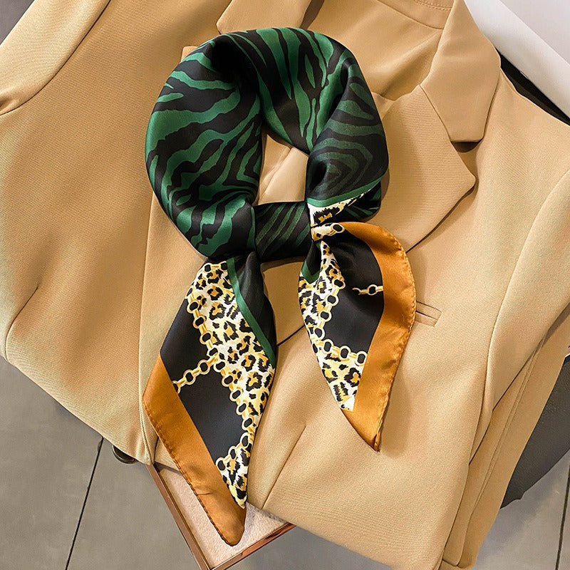 Leopard Print Square Scarf — Faux Silk, 70x70cm, Women's | 2 Colors