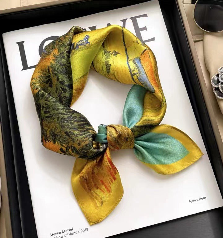 Foulard Carré en Soie Naturelle — Multifonction, Bandeau & Foulard, 53x53cm | 4 Coloris