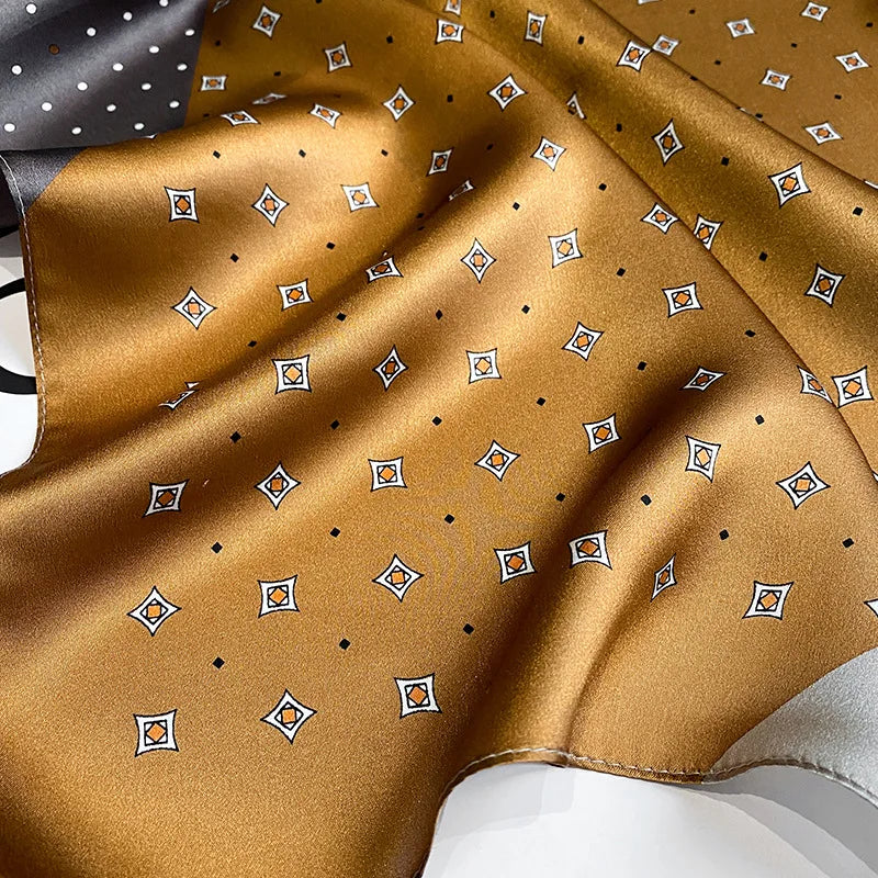 65 × 65 cm square scarf — yellow and coffee tones