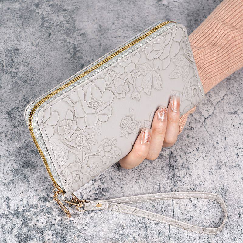 Portefeuille à main zippé à motif floral — 7 coloris