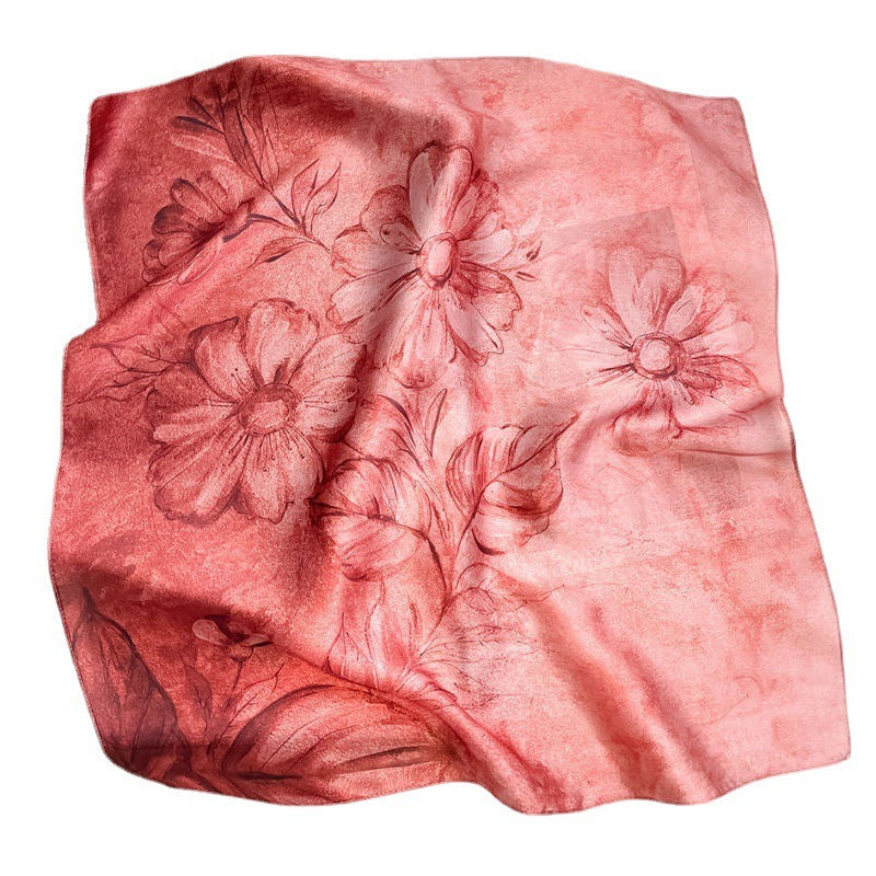 Foulard Carré en Soie Naturelle — Motif Floral, Hangzhou, 53x53cm | 2 Coloris