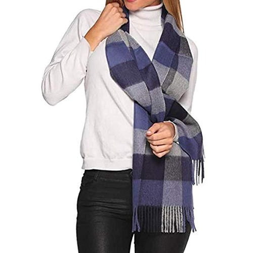 Blue Alpaca Plaid Scarf
