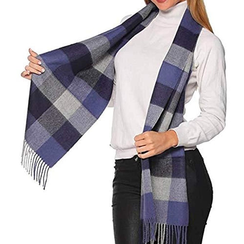 Blue Alpaca Plaid Scarf