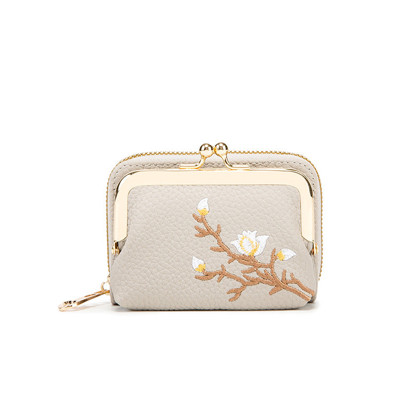Porte-Cartes Pliable Fleuri en Similicuir — 3 Coloris