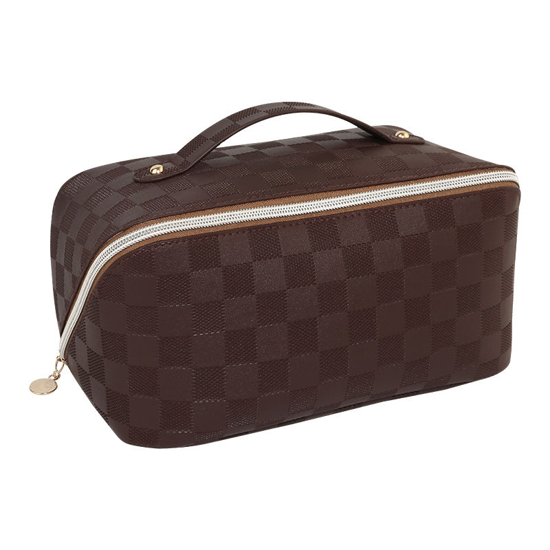 Trousse de Toilette Damier en Cuir PU — Grande Capacité & Style Premium | 3 Coloris