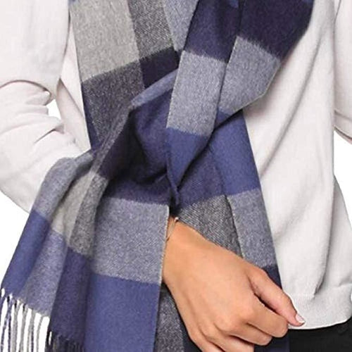 Blue Alpaca Plaid Scarf