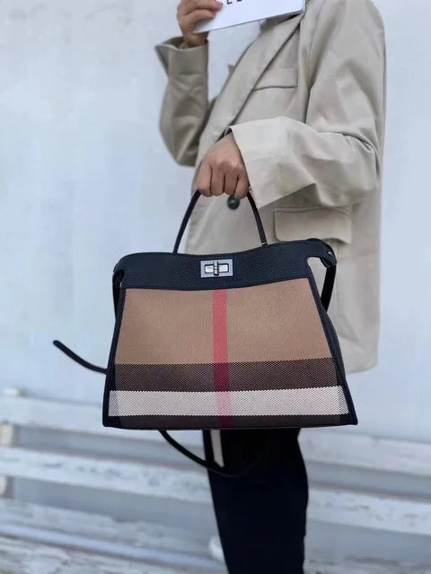 Sac Femme Toile & Cuir Rayé — Épaule & Bandoulière | 4 Coloris