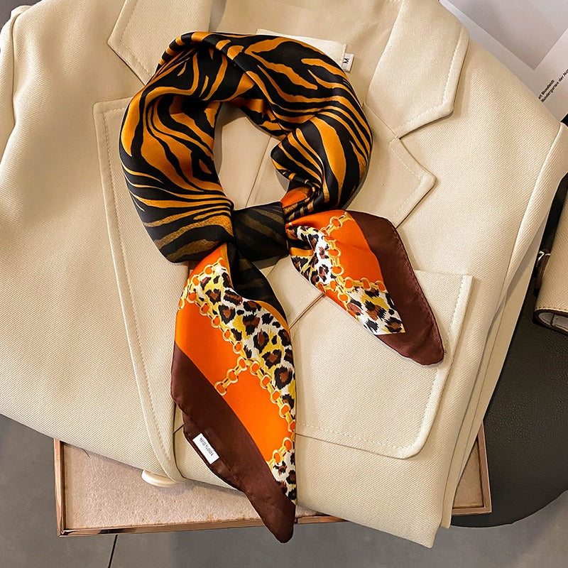 Leopard Print Square Scarf — Faux Silk, 70x70cm, Women's | 2 Colors