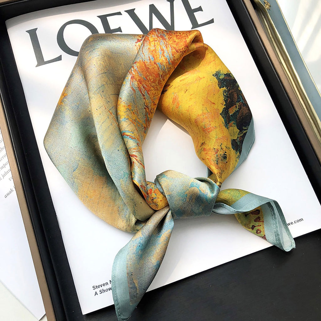 Foulard Carré en Soie Naturelle — Bandeau & Tour de Cou, Fashion, 53x53cm | 20 Coloris