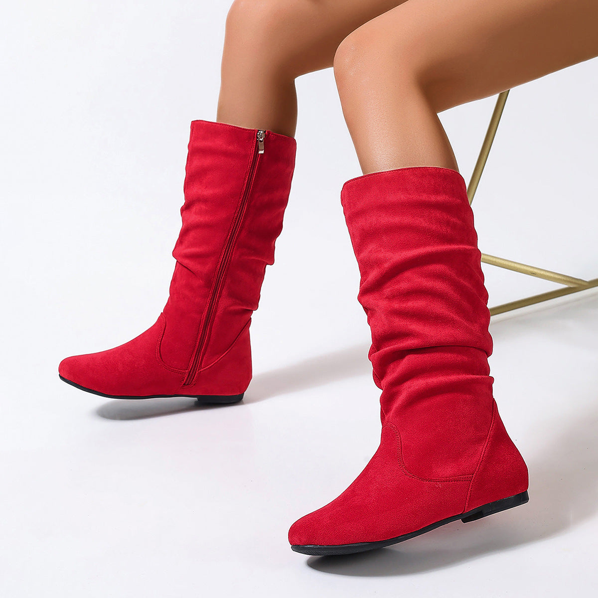 Boots Femme Cuir Plissé — Zip Latéral, Semelle Plate | Pointures 36-43 | 7 Coloris
