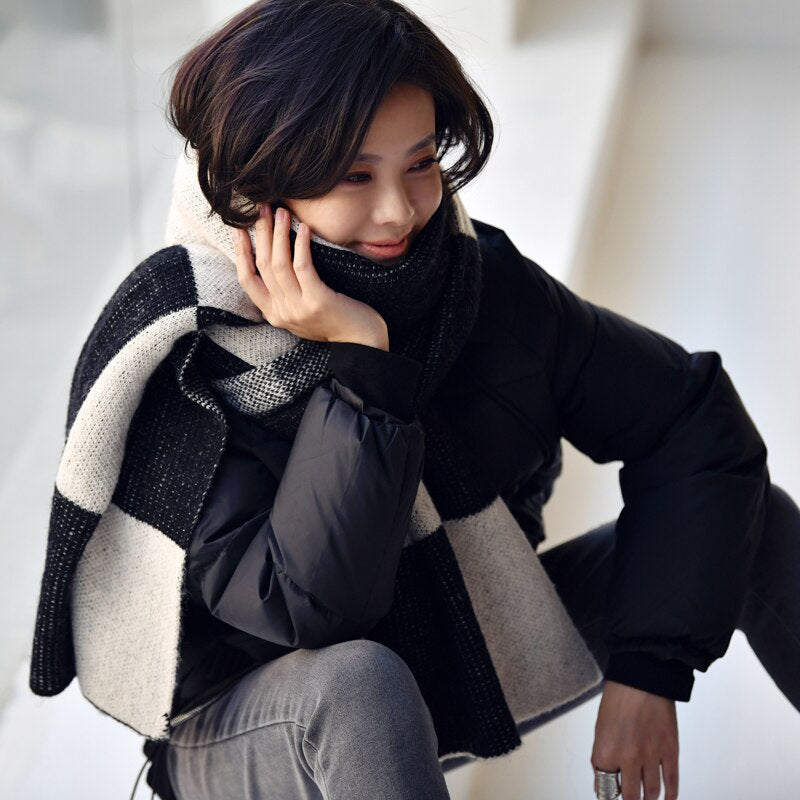 Women's Plaid Wool-Blend Scarf — Large Warm Shawl