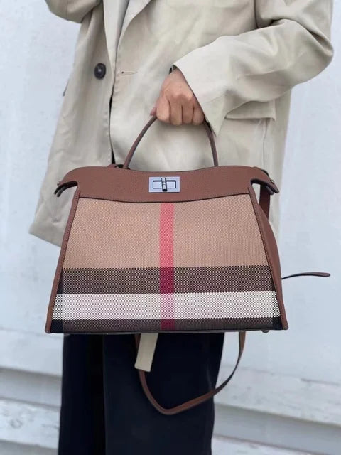 Sac Femme Toile & Cuir Rayé — Épaule & Bandoulière | 4 Coloris