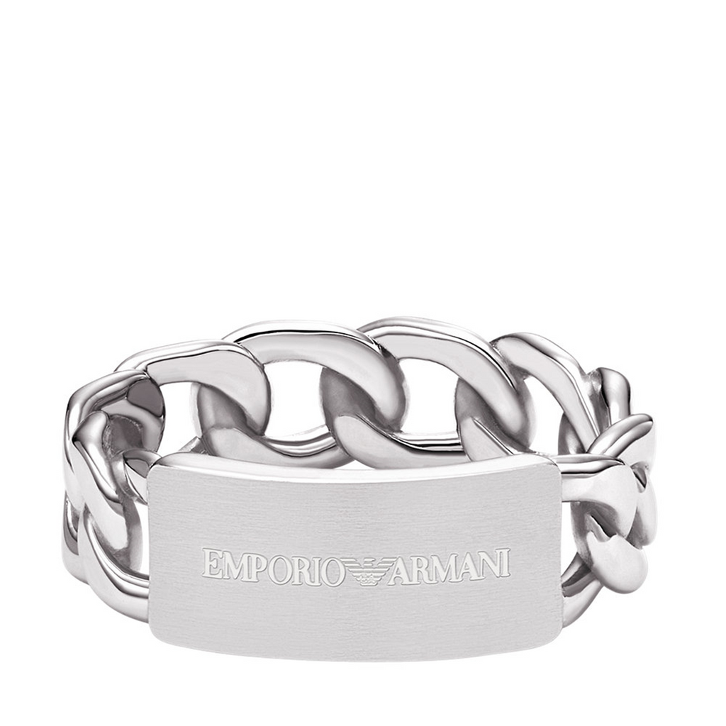 Emporio Armani Men's Ring EGS3305040 — Silver-Tone Curb Chain, Steel