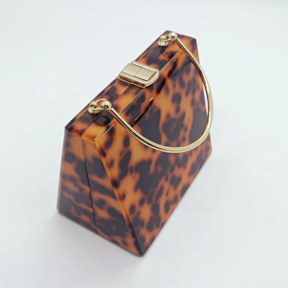 Mini Sac Rigide Femme Léopard — Acrylique, Anse Métal & Chaîne