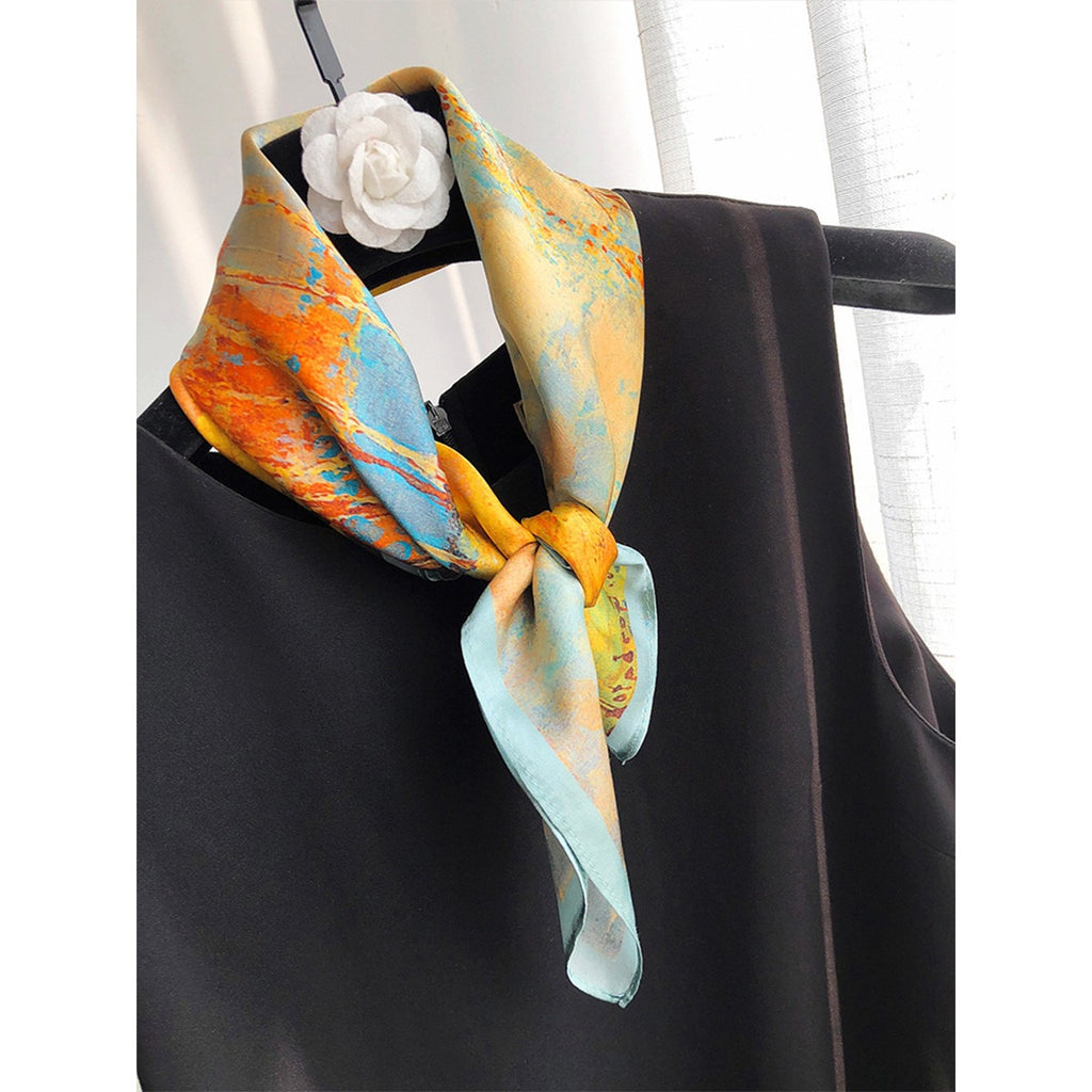 Foulard Carré en Soie Naturelle — Bandeau & Tour de Cou, Fashion, 53x53cm | 20 Coloris