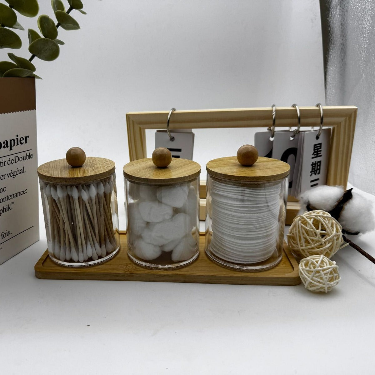 Boîte de Rangement Cotons-Tiges — Couvercle Bambou | 5 Modèles