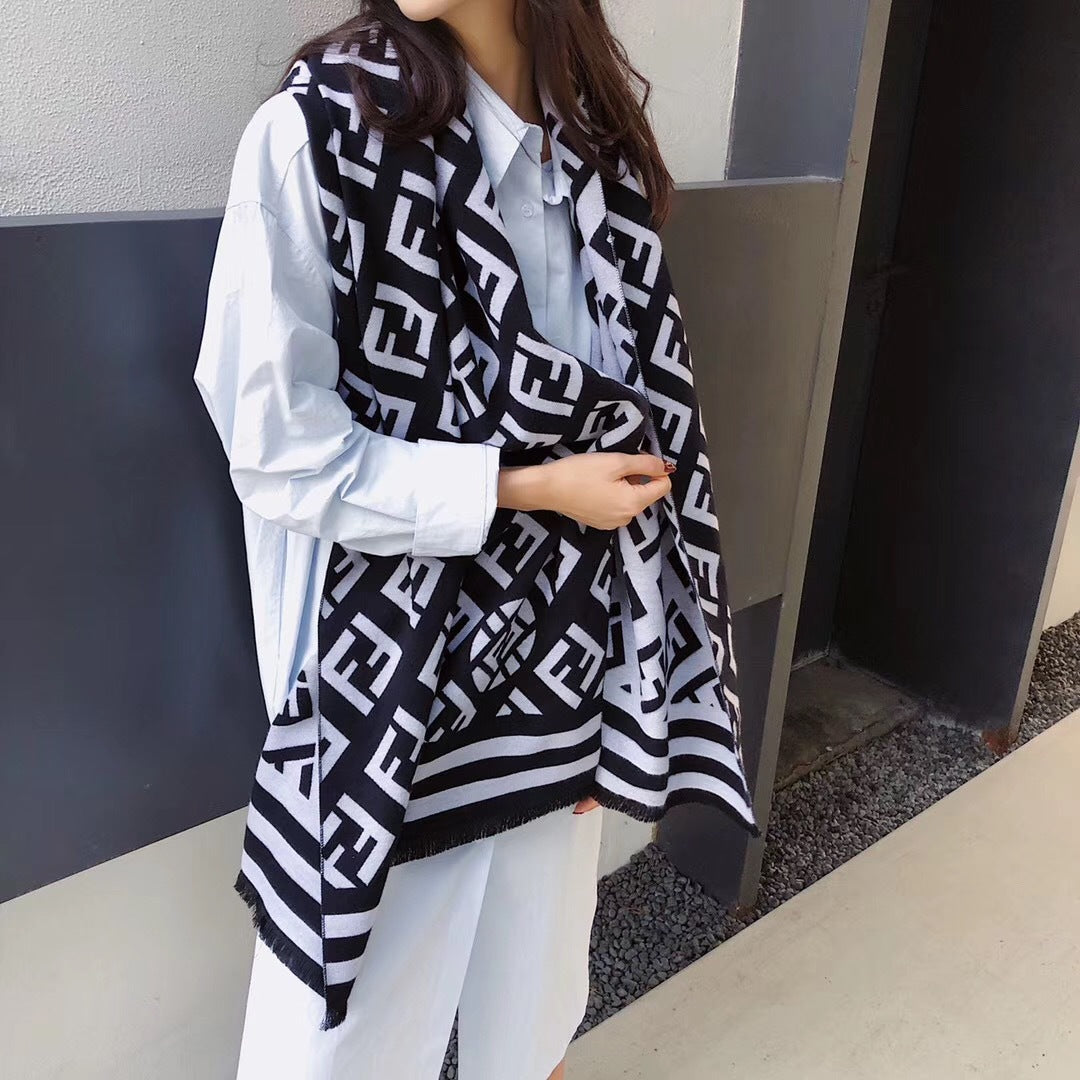 Printed Letter Twill Scarf — Wool & Cotton, Warm, Women's | 2 Colors