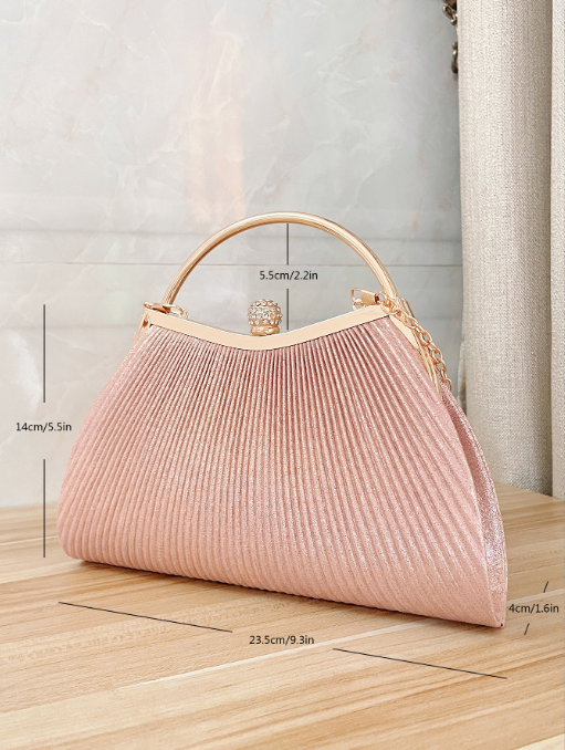 Petit Sac de Soirée Rose à Fermoir Décoratif