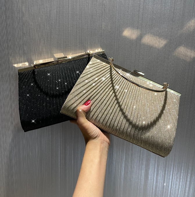 Pochette de Soirée Plissée Brillante — 3 Coloris