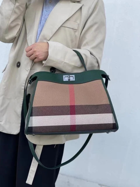 Sac Femme Toile & Cuir Rayé — Épaule & Bandoulière | 4 Coloris