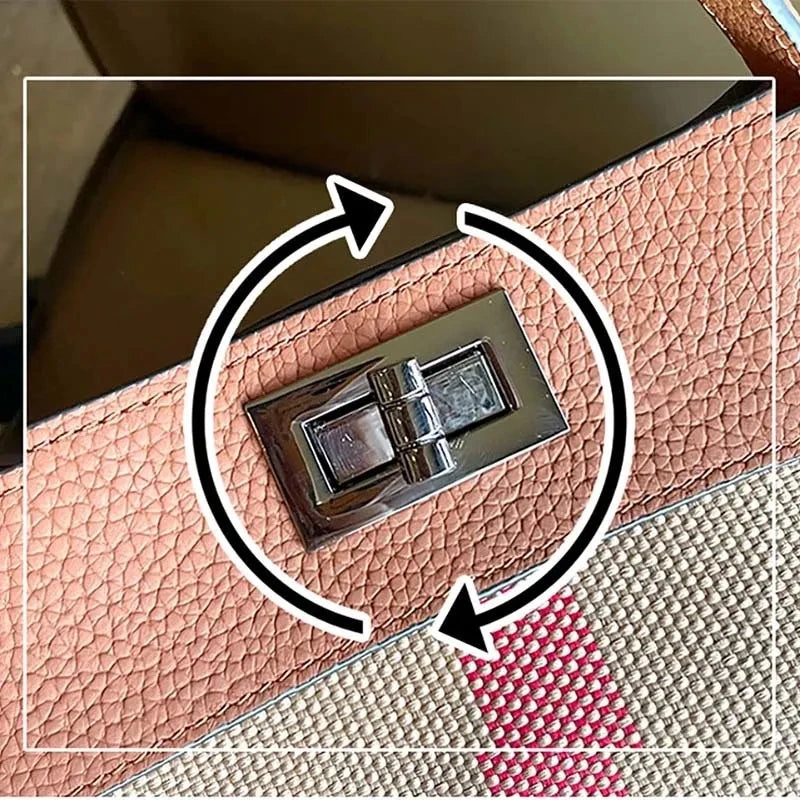 Sac Femme Toile & Cuir Rayé — Épaule & Bandoulière | 4 Coloris