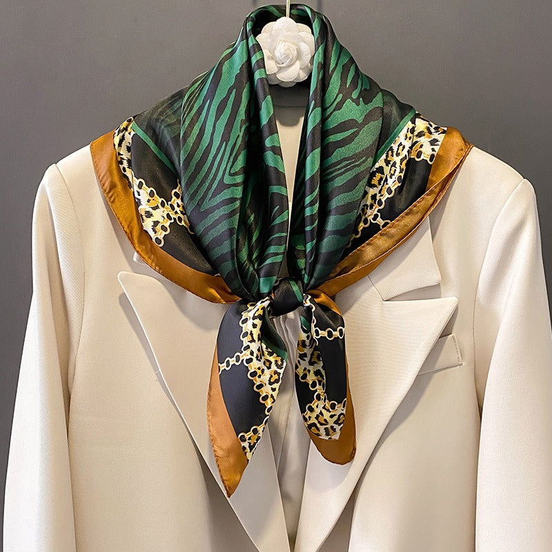 Leopard Print Square Scarf — Faux Silk, 70x70cm, Women's | 2 Colors