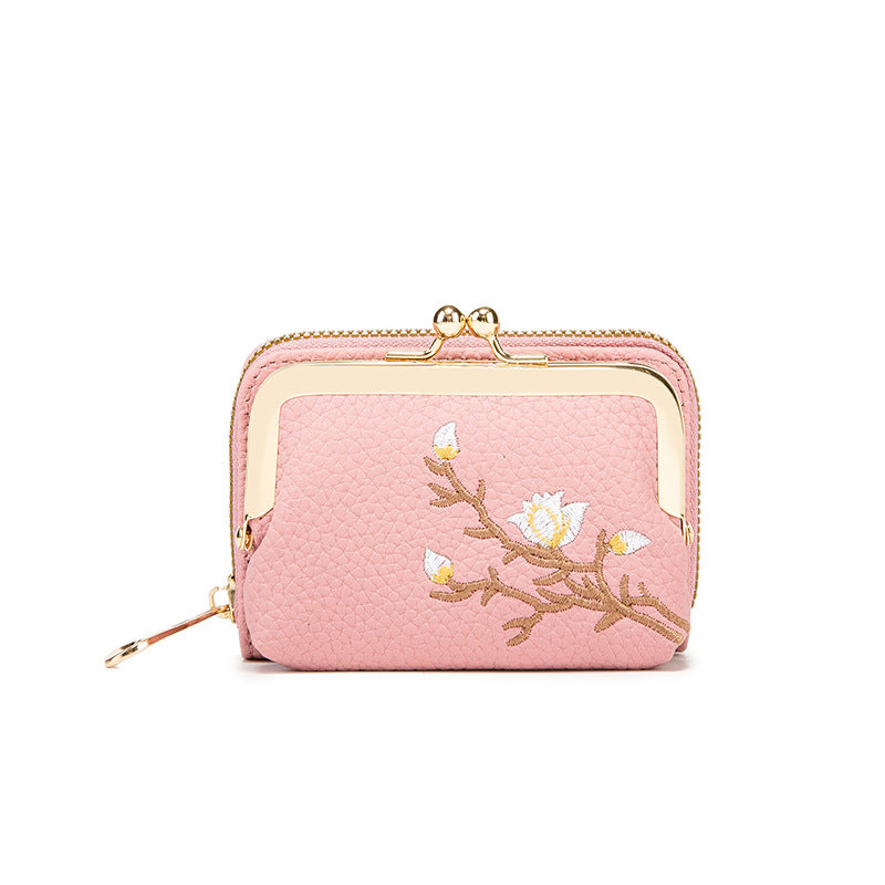 Porte-Cartes Pliable Fleuri en Similicuir — 3 Coloris