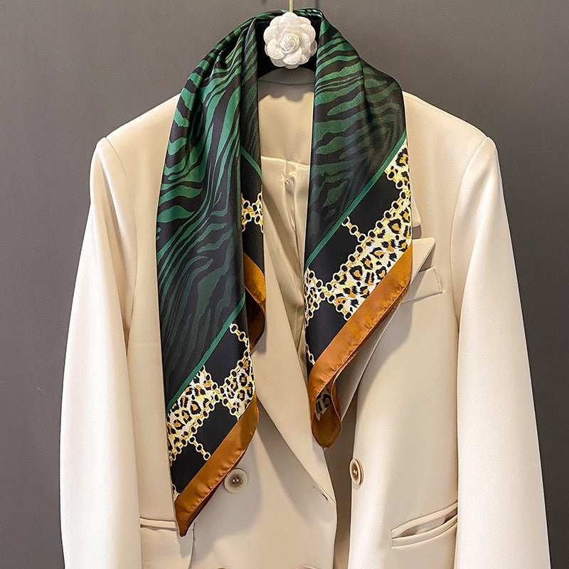 Leopard Print Square Scarf — Faux Silk, 70x70cm, Women's | 2 Colors