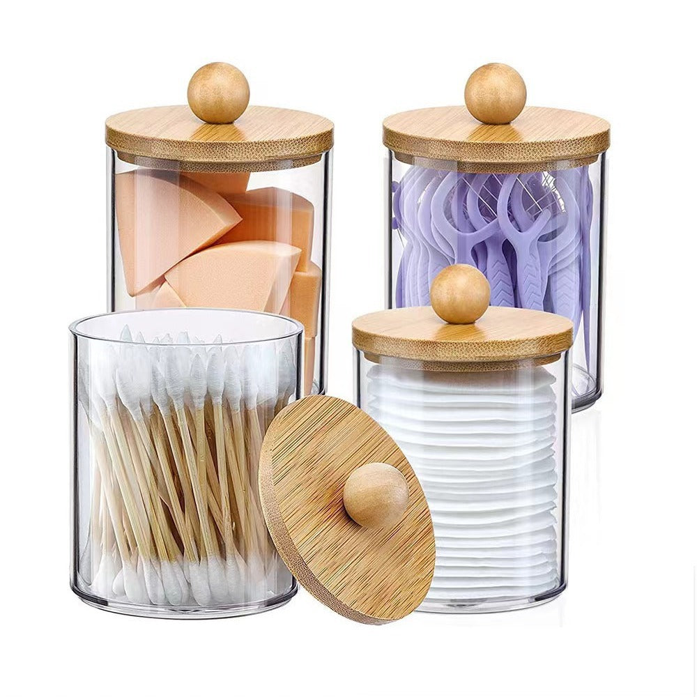 Boîte de Rangement Cotons-Tiges — Couvercle Bambou | 5 Modèles