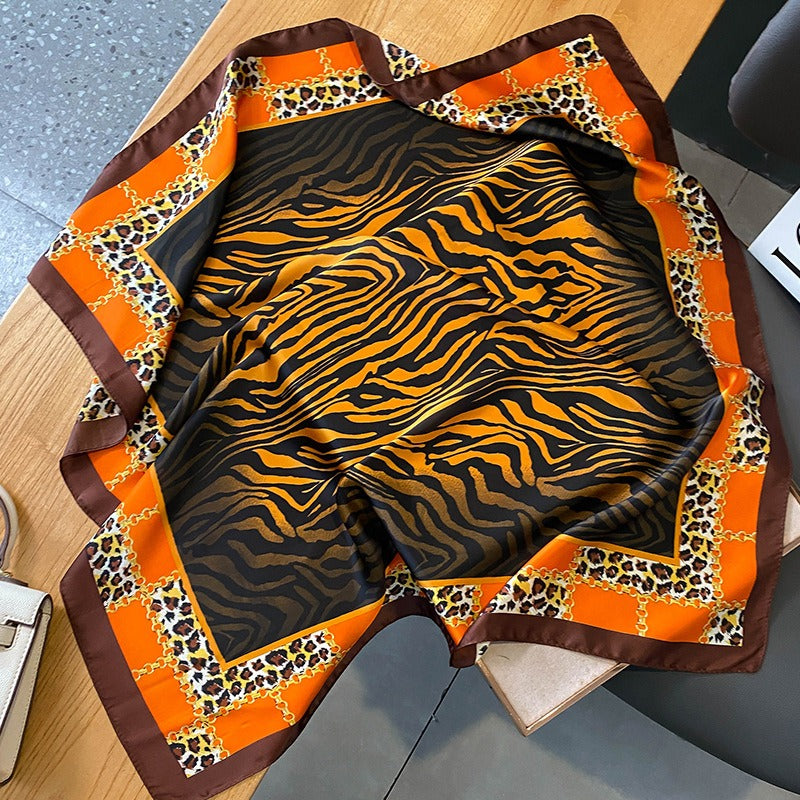 Leopard Print Square Scarf — Faux Silk, 70x70cm, Women's | 2 Colors