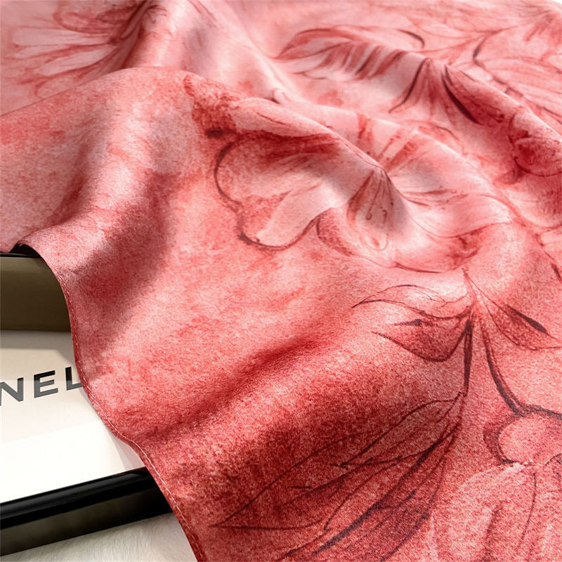 Foulard Carré en Soie Naturelle — Motif Floral, Hangzhou, 53x53cm | 2 Coloris