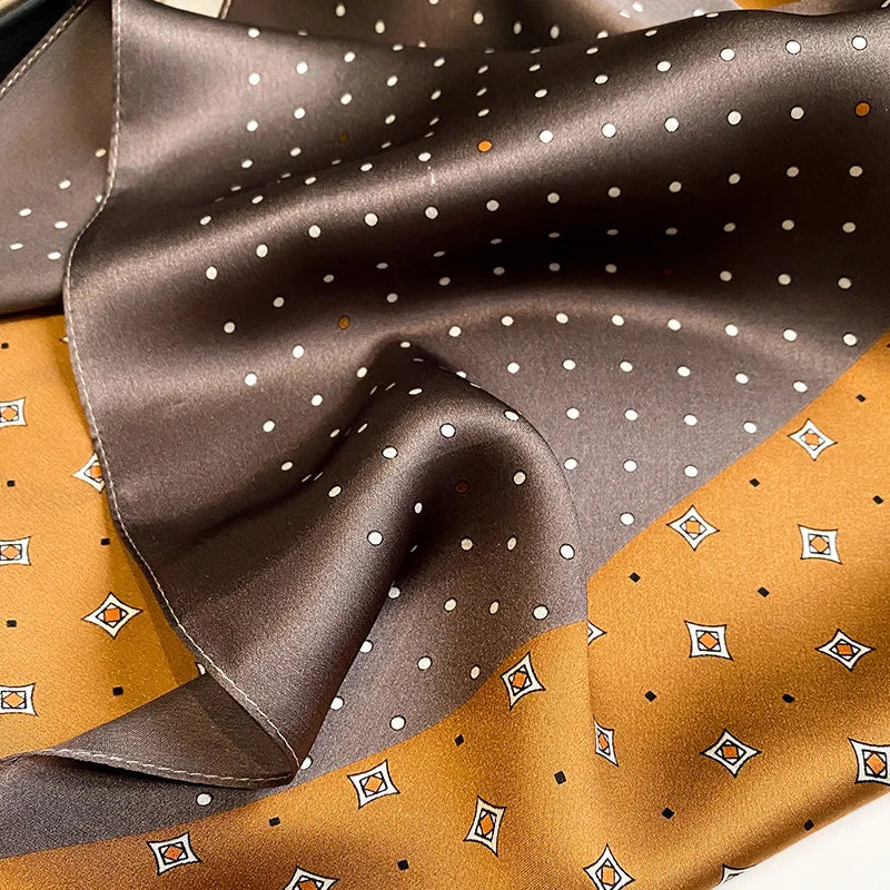 65 × 65 cm square scarf — yellow and coffee tones