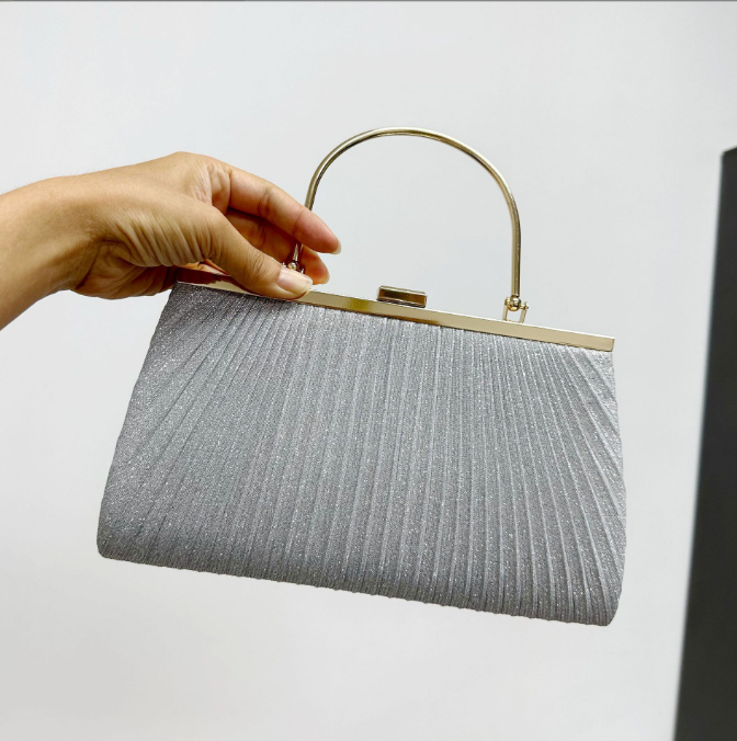Pochette de Soirée Plissée Brillante — 3 Coloris