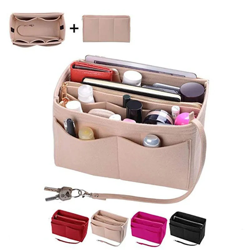 Trousse de Maquillage Multi-Poches en Feutre — Organisateur Cosmétique Femme | 4 Coloris, 3 Tailles