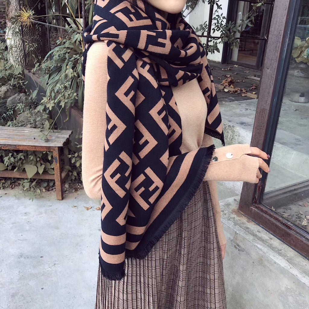 Printed Letter Twill Scarf — Wool & Cotton, Warm, Women's | 2 Colors