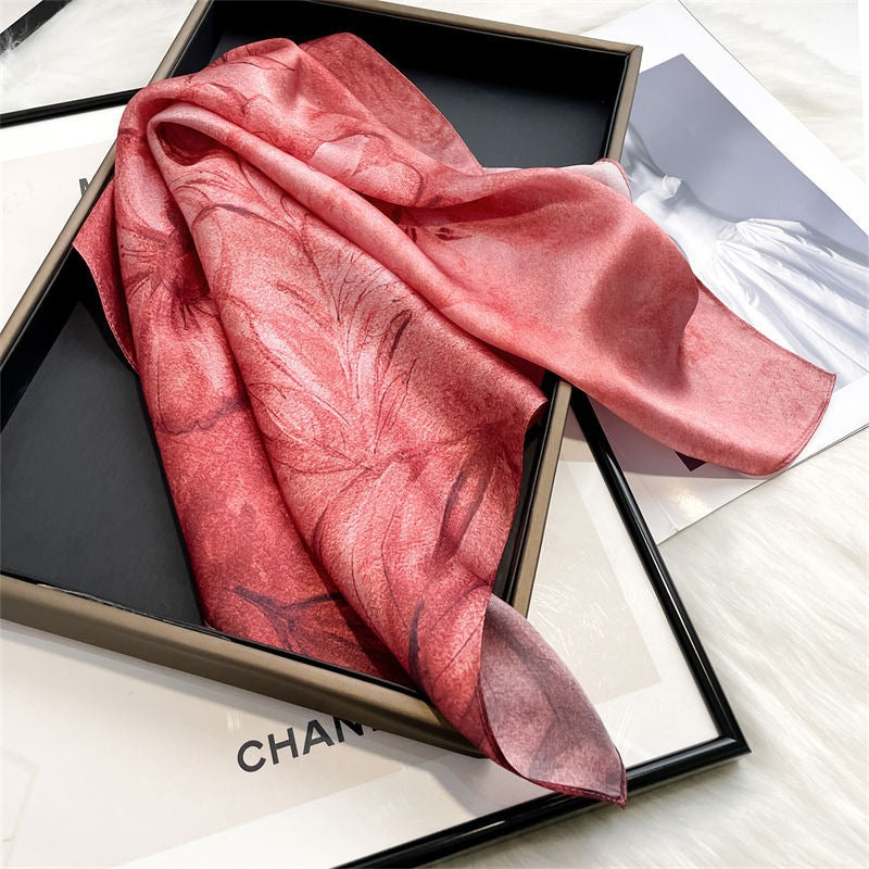 Foulard Carré en Soie Naturelle — Motif Floral, Hangzhou, 53x53cm | 2 Coloris