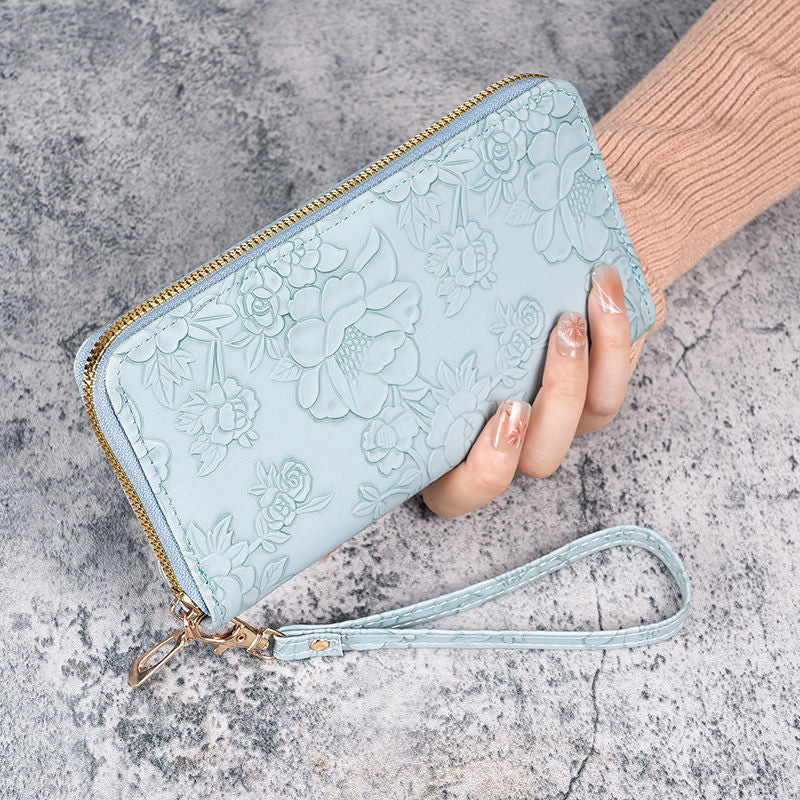 Portefeuille à main zippé à motif floral — 7 coloris