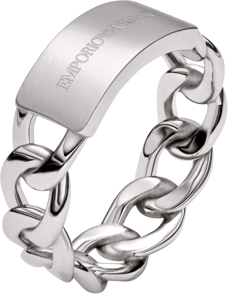 Emporio Armani Men's Ring EGS3305040 — Silver-Tone Curb Chain, Steel