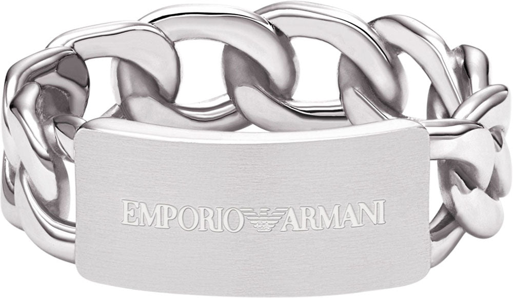 Emporio Armani Men's Ring EGS3305040 — Silver-Tone Curb Chain, Steel