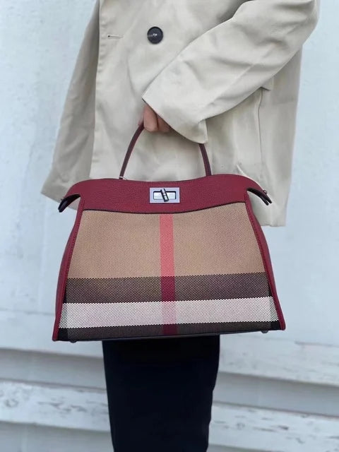 Sac Femme Toile & Cuir Rayé — Épaule & Bandoulière | 4 Coloris
