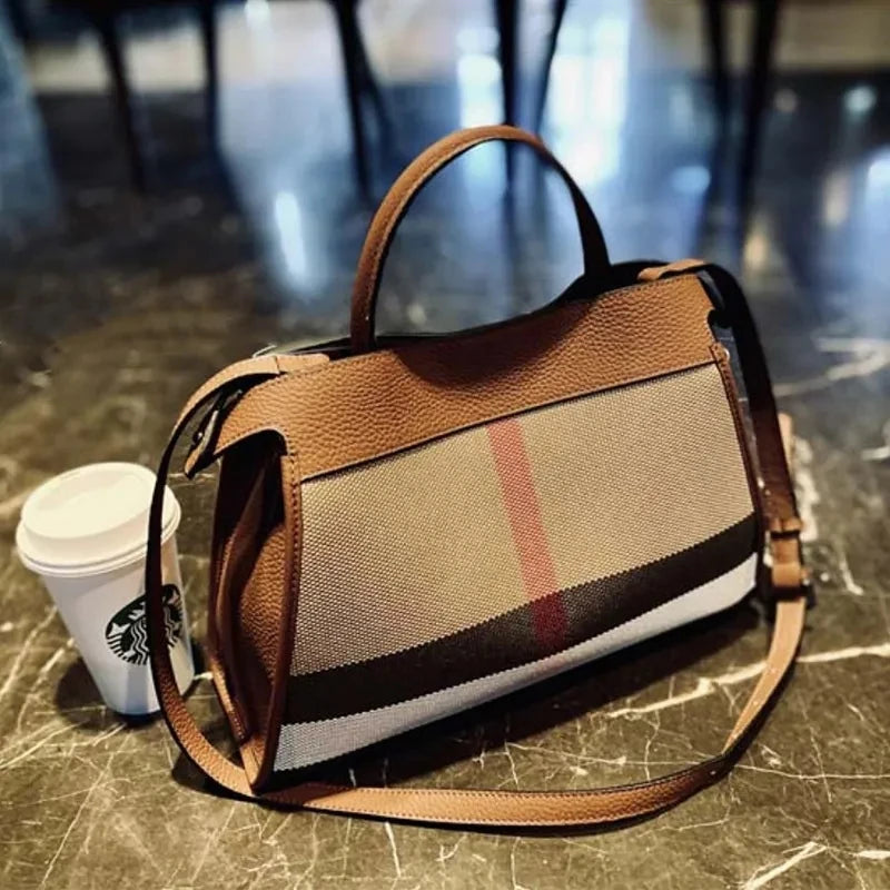 Sac Femme Toile & Cuir Rayé — Épaule & Bandoulière | 4 Coloris