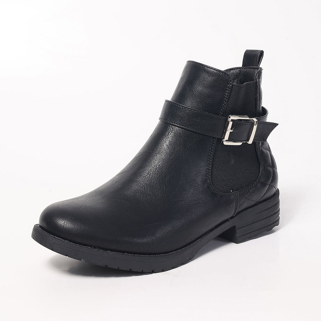 Women's Short Plaid Boots — Buckle, Low Heel, Side Zip | Sizes 36-42 | Black