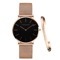 Women's Mesh Bracelet Watch Set (Black Brown)-0