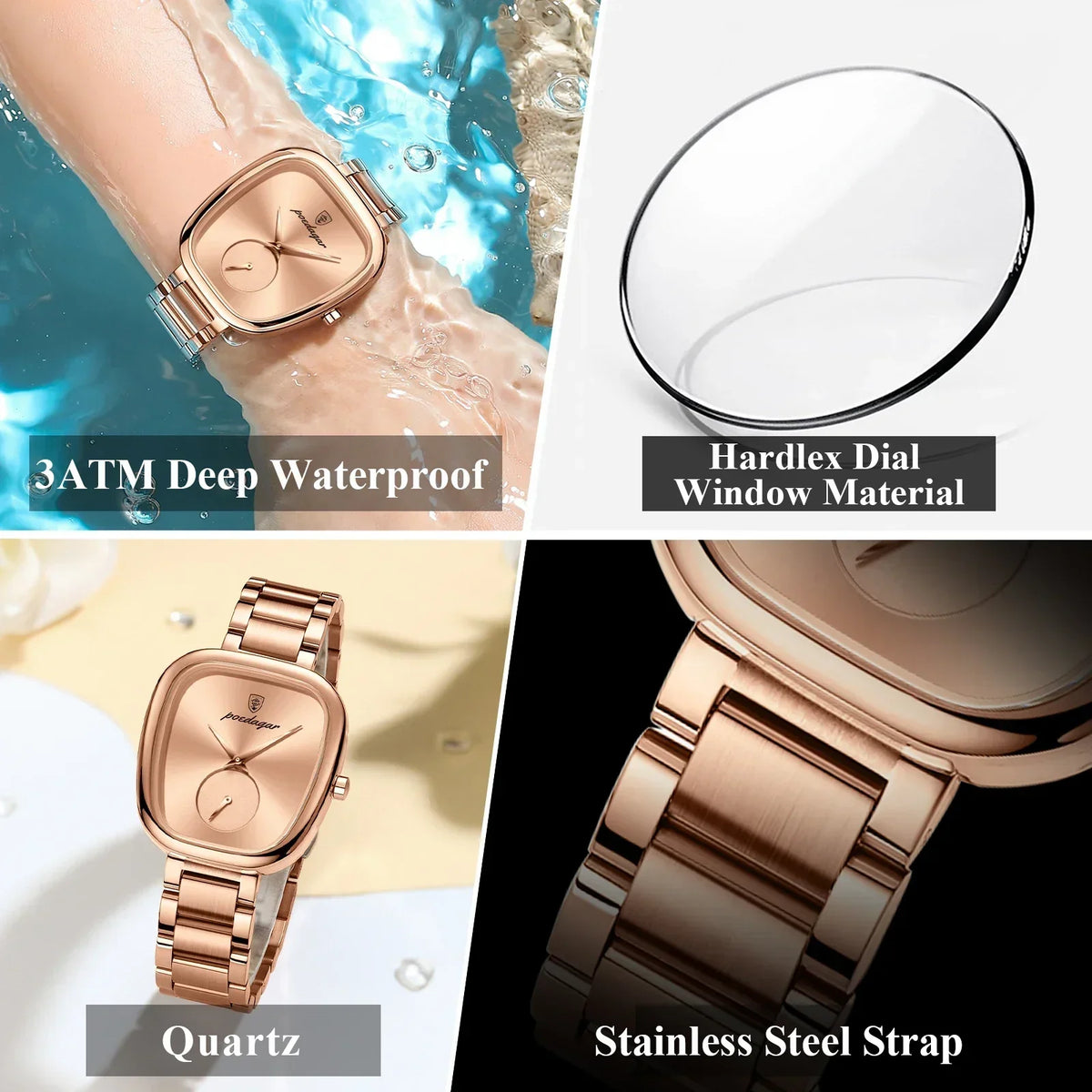 Women's Stainless Steel Waterproof Quartz Watch (Rose Gold)-4